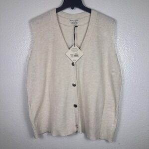 Ava & Viv Womens Oatmeal Ribbed Knit Button Front V-Neck Cardigan Sweater Vest